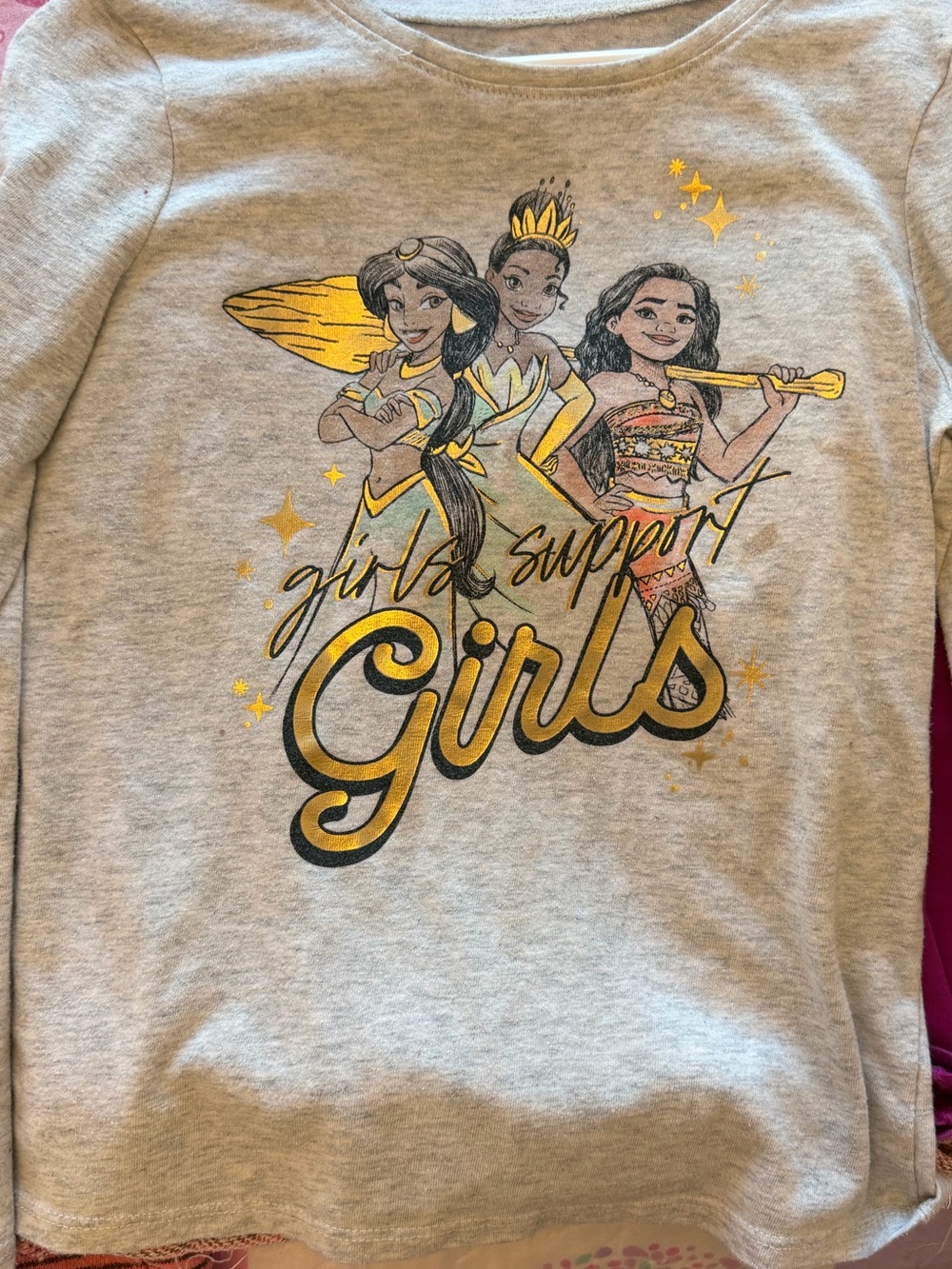 Disney Girls Gray Long-Sleeve Tee with Yellow Accent Princess Graphic